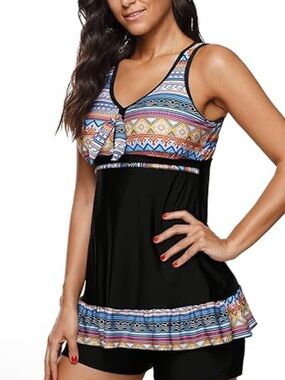 Zando Tummy Control Black Tankini - L